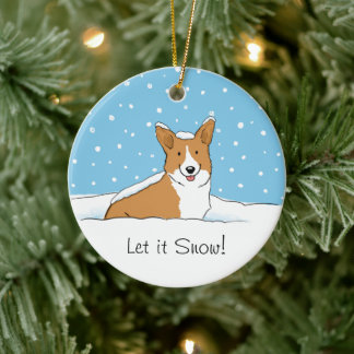 Ornement Rond En Céramique Pembroke Welsh Corgi Laisser neiger - Chien de vac