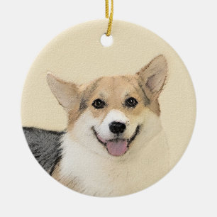 Ornement Rond En Céramique Pembroke Welsh Corgi Peinture - Art Chien original