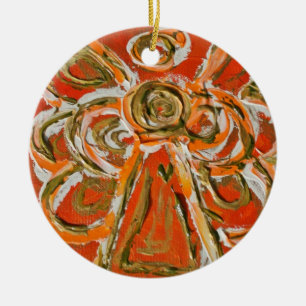 Ornement Rond En Céramique Pendentif ornemental d'ange du Gardien orange