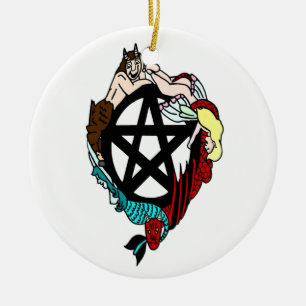 Ornement Rond En Céramique Pentacle de Féerie élémentaire païen