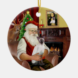 Ornement Rond En Céramique Père Noël à la maison - Chocolat Point Siamese