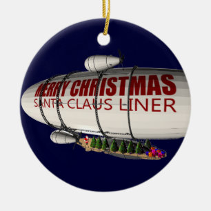 Ornement Rond En Céramique Père Noël À Zeppelin