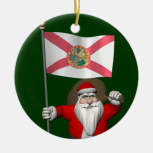 Ornement Rond En Céramique Père Noël Avec L'Ensigne De Floride