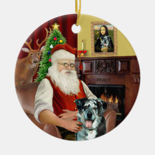 Ornement Rond En Céramique Père Noël - Chien léopard Catahoula