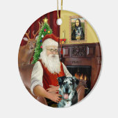 Ornement Rond En Céramique Père Noël - Chien léopard Catahoula (Gauche)