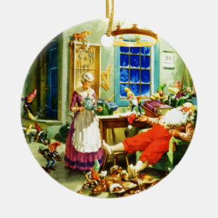 Ornement Rond En Céramique Père Noël et nuit de Noël de Mme Claus Relax