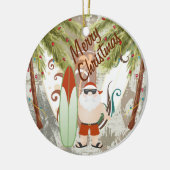 Ornement Rond En Céramique Père Noël et planches de surf personnalisées Noël (Gauche)