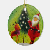 Ornement Rond En Céramique Père Noël et son renne (Gauche)