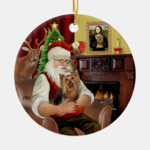 Ornement Rond En Céramique Père Noël et son Yorkie 7