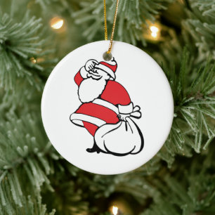 Ornement Rond En Céramique Père Noël joyeux de Noël de dessin animé, sac de j