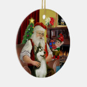 Ornement Rond En Céramique Père Noël Sibérien Husky #3 (Droite)