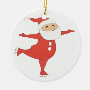Ornement Rond En Céramique PERSONNALISER de patinage du père noël {ornement