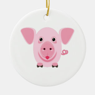 Ornement Rond En Céramique Petit cochon rose heureux mignon