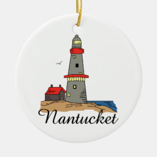 ORNEMENT ROND EN CÉRAMIQUE PHARE DE NANTUCKET