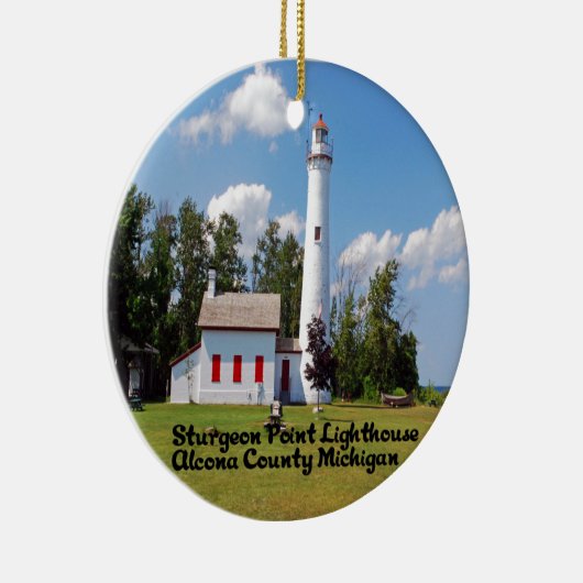 Ornement Rond En Céramique Phare Michigan de point d'esturgeon (Droite)