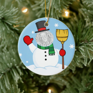 Ornement Rond En Céramique Photo du visage de Snowman