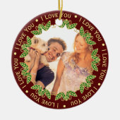 Ornement Rond En Céramique Photo et texte modifiable | Élégant Rouge & Or (Devant)