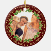 Ornement Rond En Céramique Photo et texte modifiable | Élégant Rouge & Or (Dos)