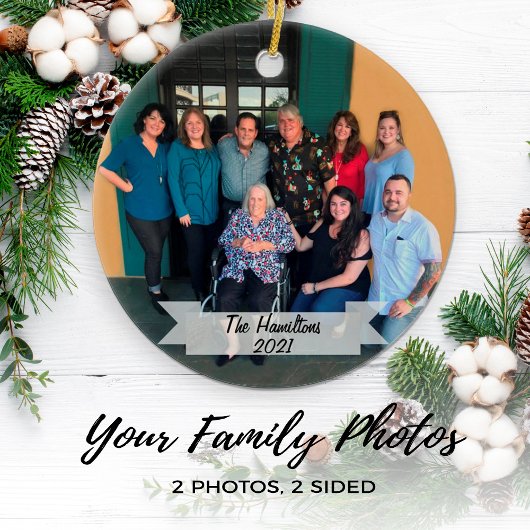 Ornement Rond En Céramique Photo familiale simple recto sur mesure Noël