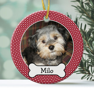 Ornement Rond En Céramique Photo pour animaux de compagnie avec os de chien -