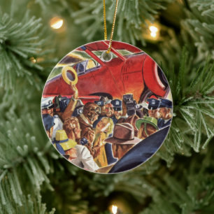 Ornement Rond En Céramique Pilote d'avion à hélice unique vintage avec papara