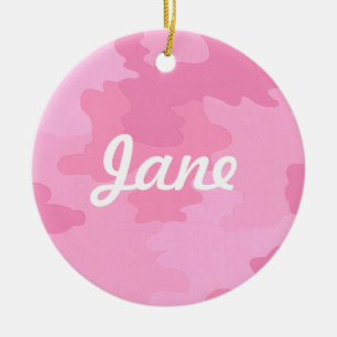 Ornement Rond En Céramique Pink Camouflage Name Ornament