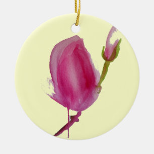 Ornement Rond En Céramique Pink magnolia watercolour flower art