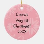 Ornement Rond En Céramique Pink Snowflake Baby 1er Ornament de Noël (Dos)