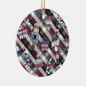 Ornement Rond En Céramique Plaid Blue Burgundy (Droite)