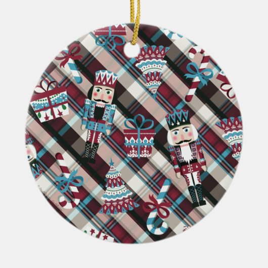Ornement Rond En Céramique Plaid Blue Burgundy (Devant)