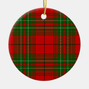 Ornement Rond En Céramique Plaid vert rouge de Comyn tartan