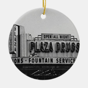 Ornement Rond En Céramique Plaza Drugs, Vintage Atlanta Christmas Orament