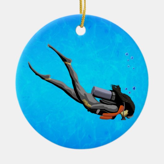 Ornement Rond En Céramique Plongée en SCUBA (Devant)