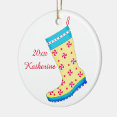 Ornement Rond En Céramique Pluie Boot Chaussure Amant Noël Stocker Nom (Gauche)