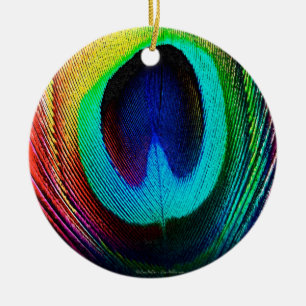 Ornement Rond En Céramique Plume de paon vibrant