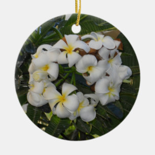 Ornement Rond En Céramique Plumeria de Noël hawaïenne