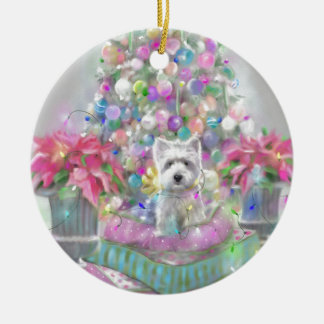 Ornement Rond En Céramique Poinsettias roses