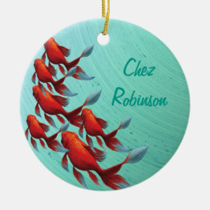 Ornement Rond En Céramique Poisson oriental japonais Koi