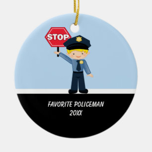 Ornement Rond En Céramique Policier adorable avec l'ornement de signe d'arrê