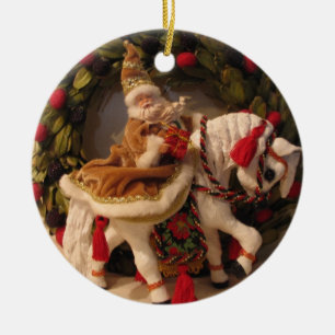 Ornement Rond En Céramique Poney de Père Noël