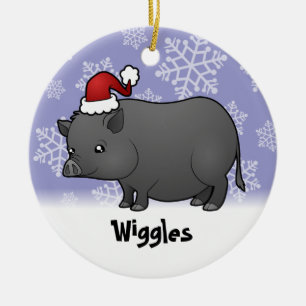Ornement Rond En Céramique Porc de miniature de Noël