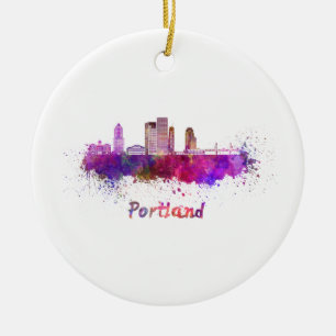 Ornement Rond En Céramique Portland V2 skyline in watercolor