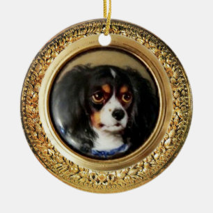 Ornement Rond En Céramique PORTRAITS DE CHIEN MINIATURE Épagneul tricolore