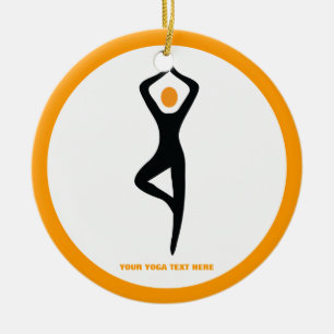 Ornement Rond En Céramique Pose de yoga noir, orange personnalisé