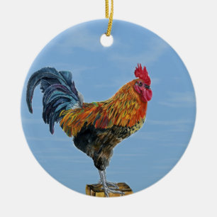 Ornement Rond En Céramique Poulet vintage d'animal de personnaliser de ciel