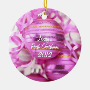Ornement Rond En Céramique Premier Christimas du bébé