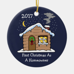 Ornement Rond En Céramique Premier Noël Comme Propriétaire 2017 (Cabine)