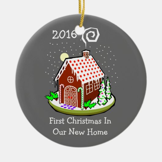 Ornement Rond En Céramique Premier Noël Dans Notre Nouvelle Maison 2016 (Ging (Devant)