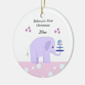 Ornement Rond En Céramique Premier Noël de bébé éléphant (Gauche)