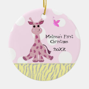 Ornement Rond En Céramique Premier Noël de bébé girafe